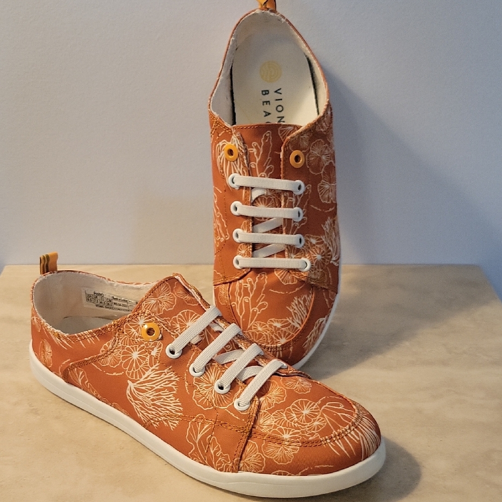 Vionic Beach Pismo Orange Coral Pattern Slip On Sneakers 9.5M